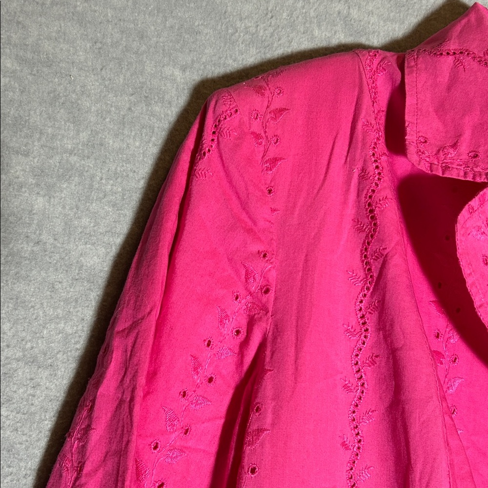 PIERRE CARDIN Y2K Naturalist Coquette Eyelet Embroidery Lined Cotton Jacket - Picture 7 of 16
